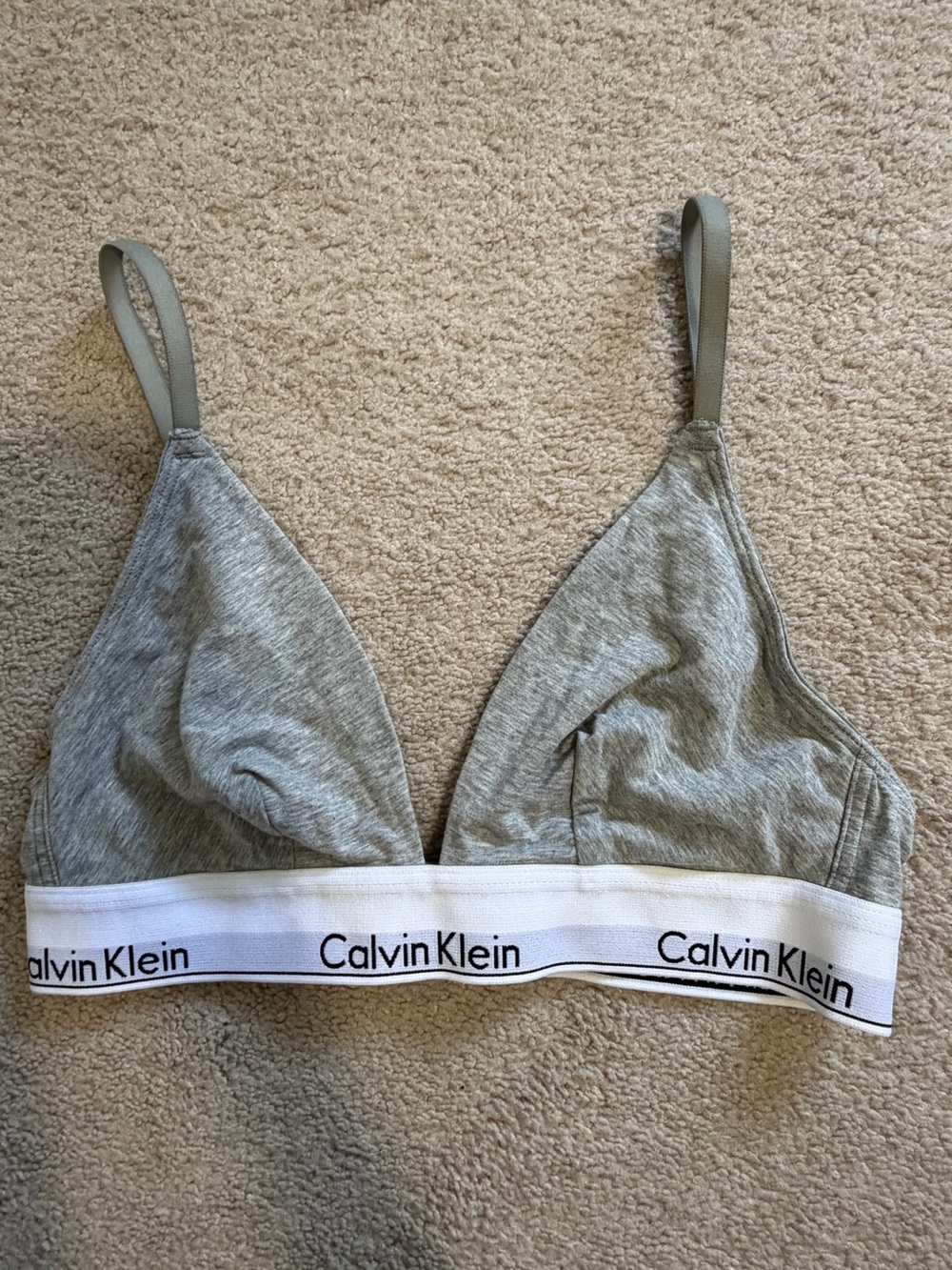 Calvin Klein Gray Triangle Bralette with White Logo Band